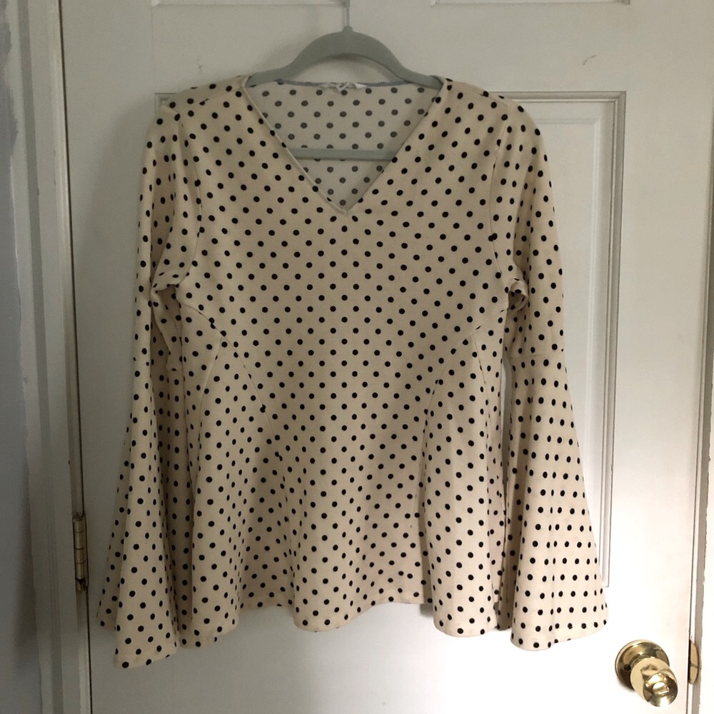 THML Spot On Cream Polka Dot Sweater with Bell Sleeves